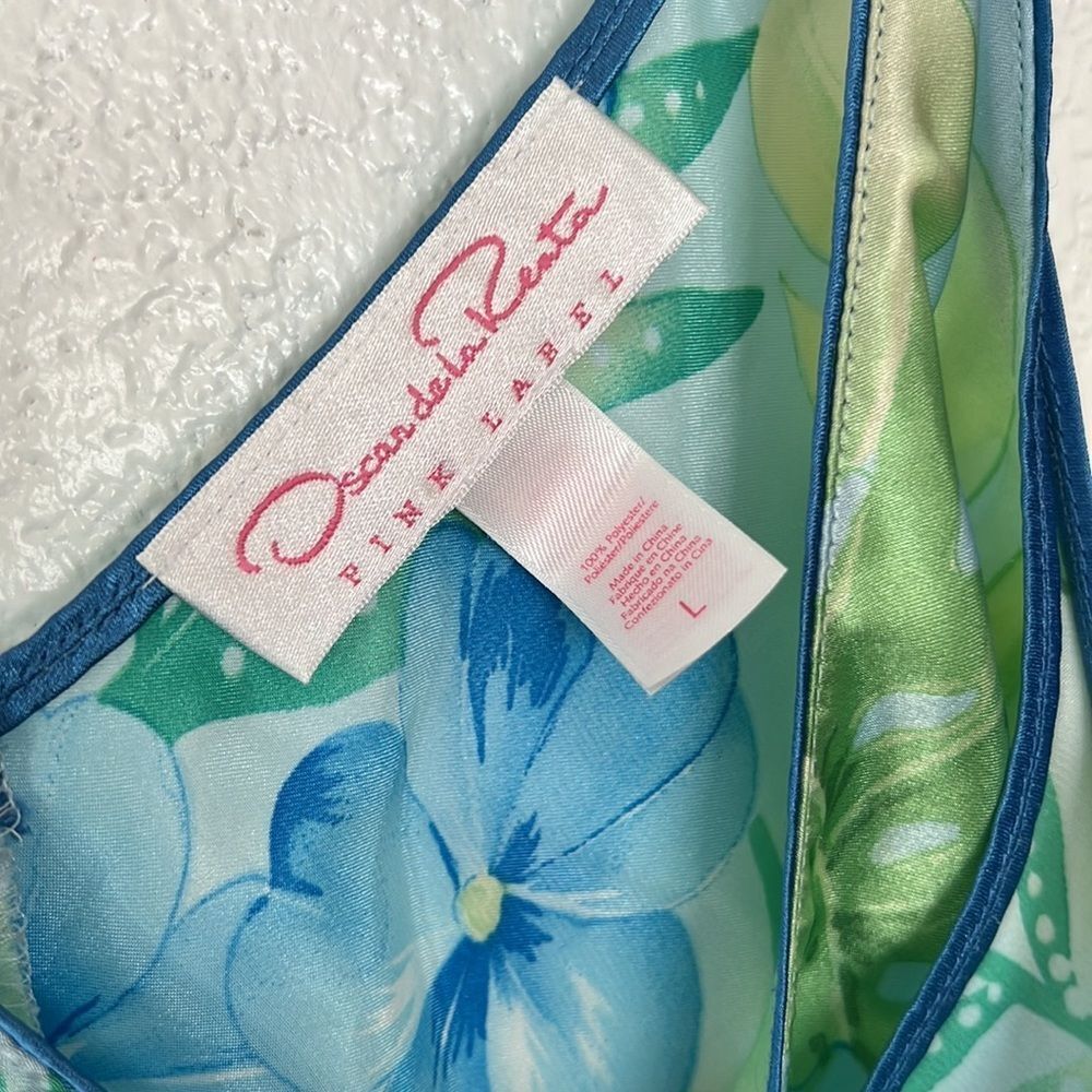 Vintage Oscar De La Renta blue floral mini babydoll Y2K dress slip L - Picture 5 of 6